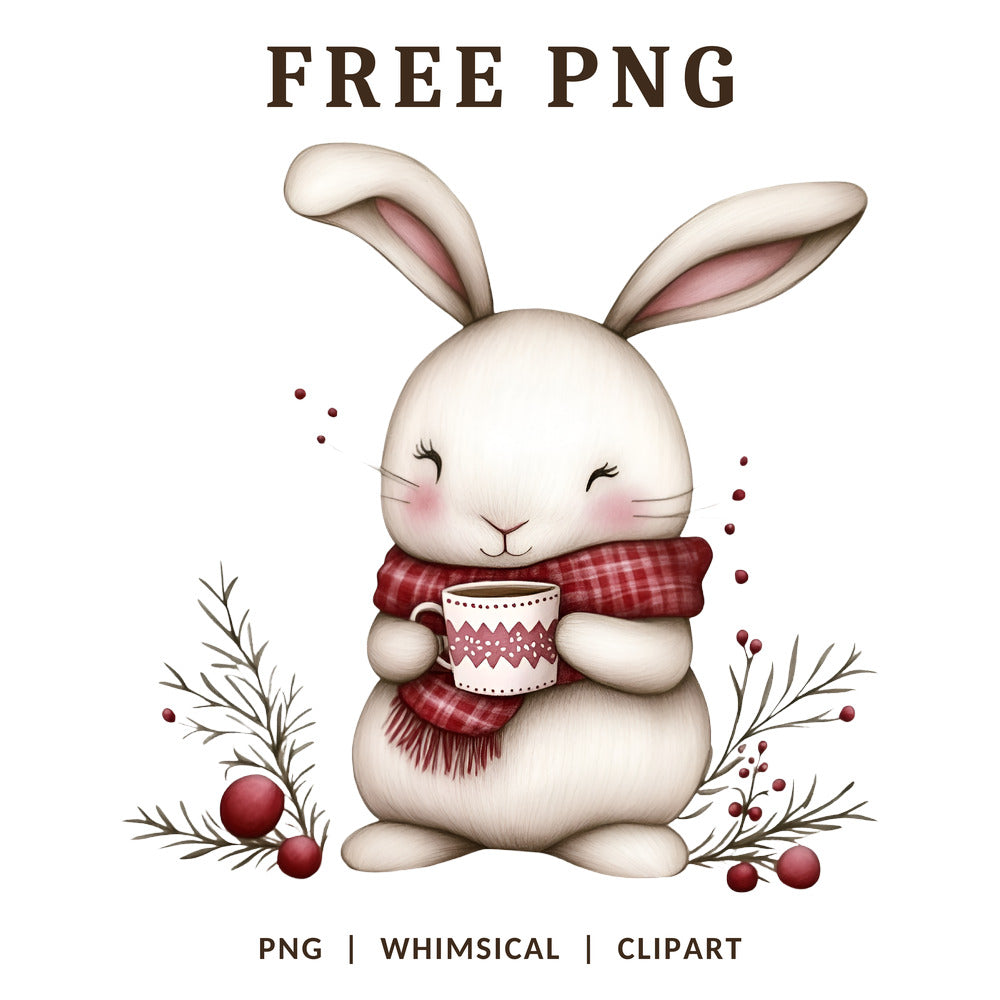 Whimsical Christmas Bunny Nightcap Sparkle Clipart PNG