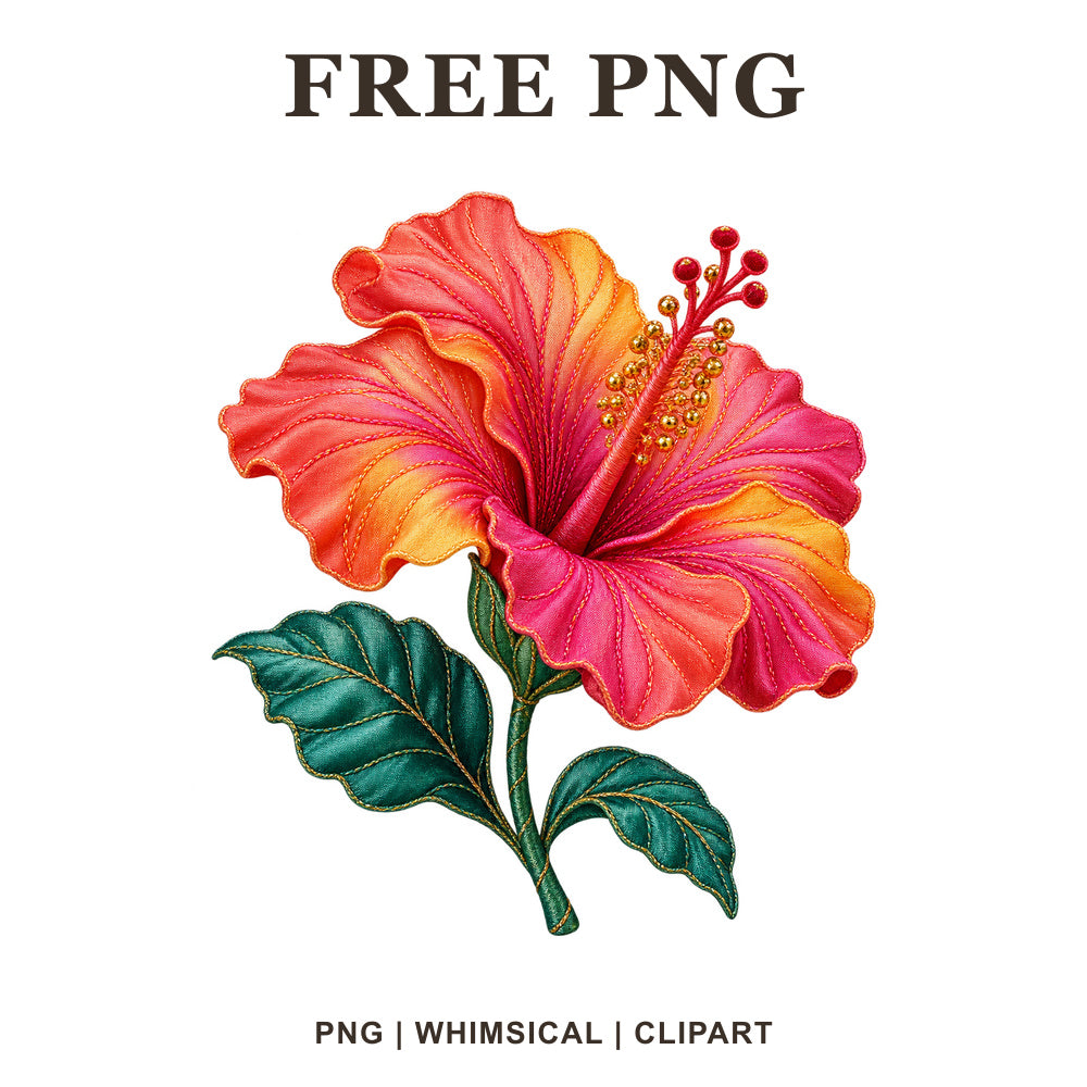 Whimsical Tropical Hibiscus Clipart PNG