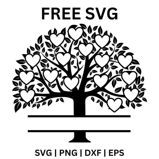 Family Tree SVG Free | 16 Hearts Design for Cricut & Silhouette