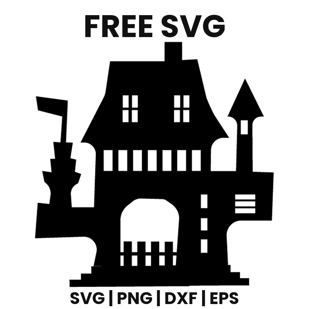 Wide Haunted House SVG Free – Halloween Manor Silhouette Cut File