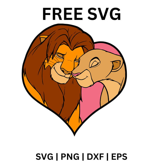 Simba and Nala in Heart SVG Free | Romantic Lion King Design for Cricut & Silhouette