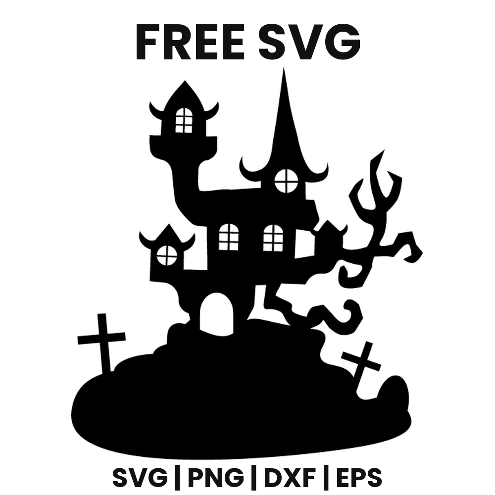 Graveyard Cottage SVG Free – Creepy Cottage House Cut File