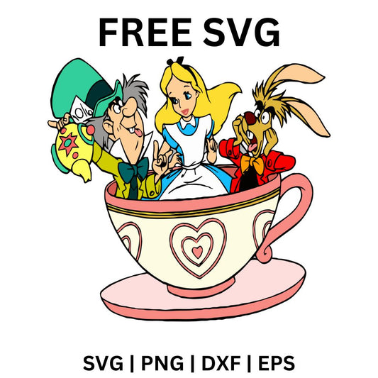 Alice Tea Party SVG Free | Alice and Friends in Teacup Scene for Cricut & Silhouette