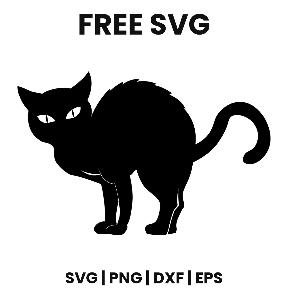 Scared Cat SVG Free – Arched Back Halloween Cat Silhouette