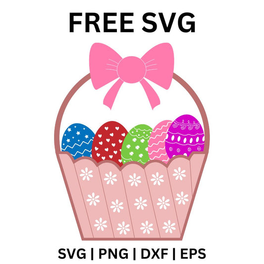 Easter Egg Basket with Colorful Eggs - Free SVG Cut File-8SVG