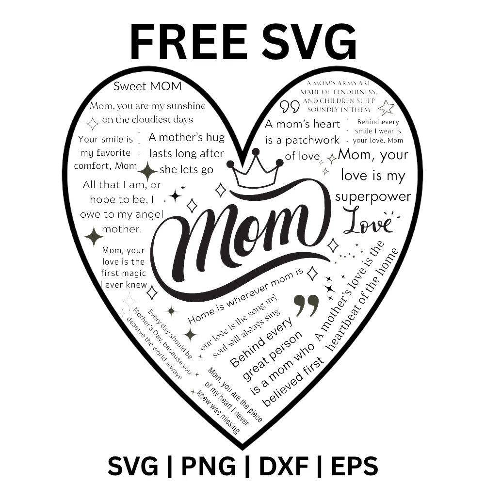 Mom Word Art Heart Black SVG Free - Black Mom Quote Heart Design