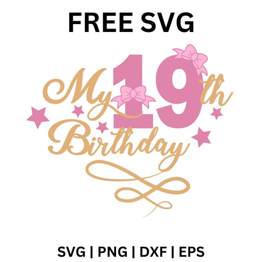 19th Birthday SVG Free | Elegant Script Design with Hearts for Cricut & Silhouette
