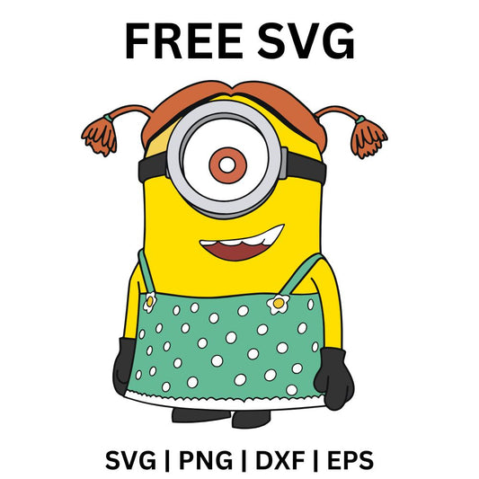 Girl Minion SVG Free | Female Character in Green Dress Cut File for Cricut & Silhouette