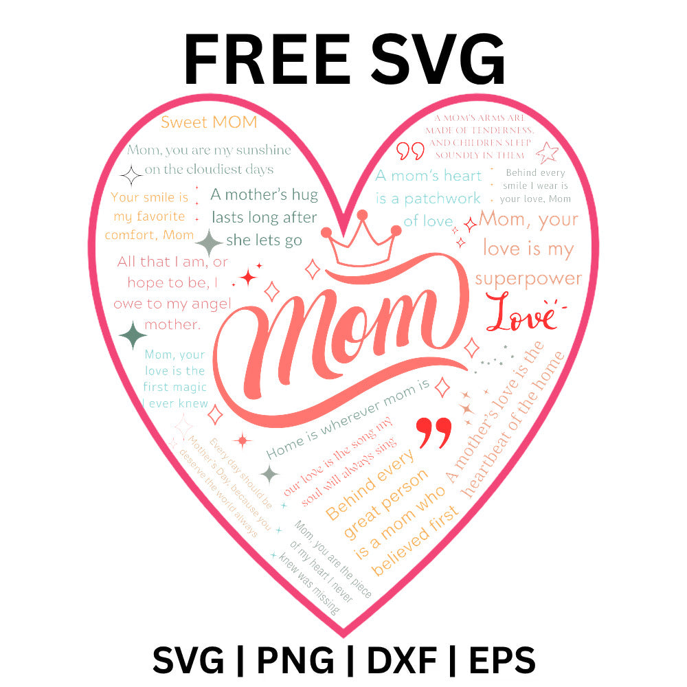 Mom Word Art Heart Pink SVG Free - Pink Mom Quote Heart Design