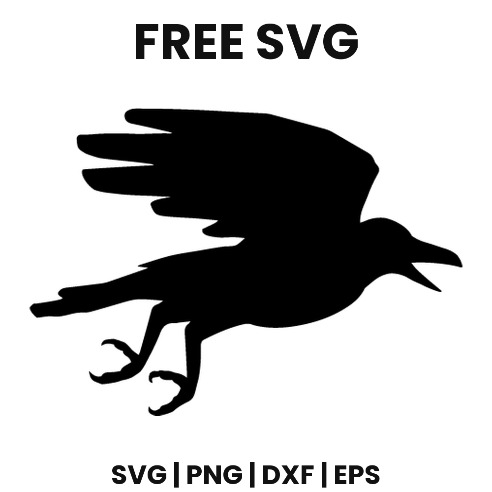 Gliding Crow SVG Free – Diving Blackbird Silhouette Cut File