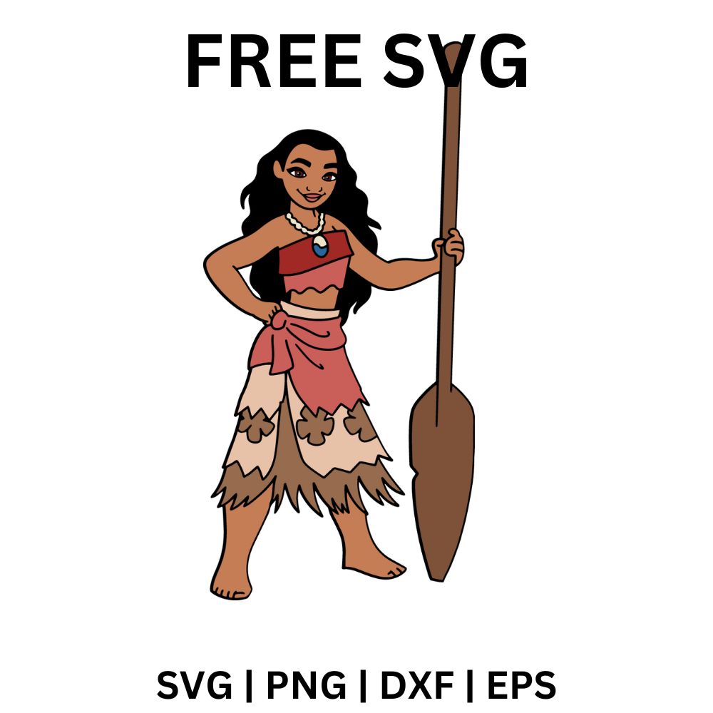 Moana with Paddle SVG Free | Island Explorer Pose Cut File for Cricut ...