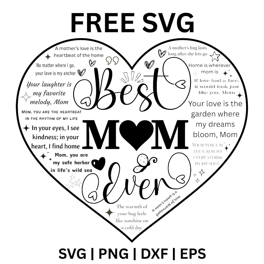 Best Mom Ever Word Art Heart Black SVG Free - Black Mom Heart Design