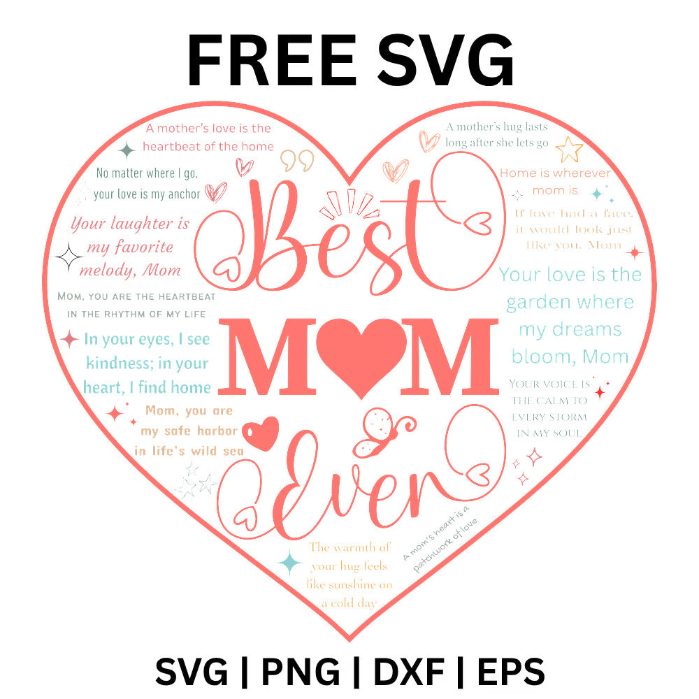 Best Mom Ever Word Art Heart Pink SVG Free - Pink Mom Heart Design
