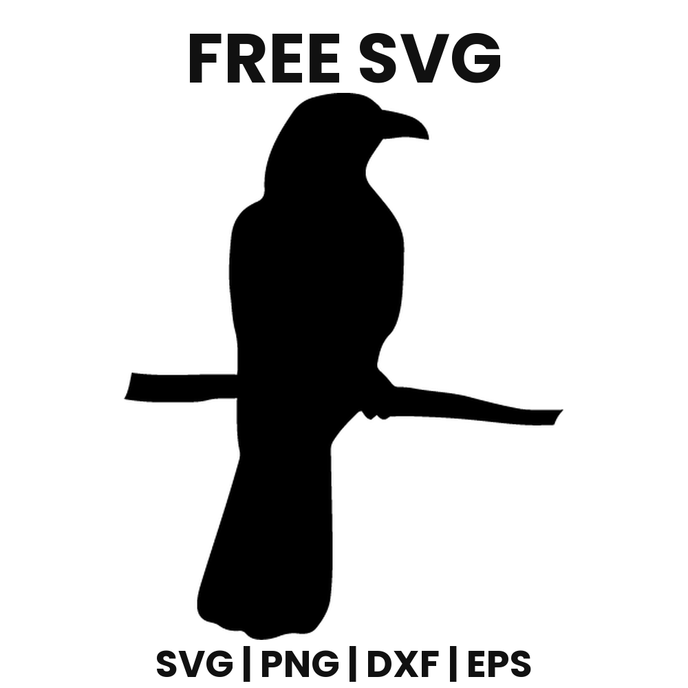 Perched Crow SVG Free – Crow on a Branch Silhouette Cut File