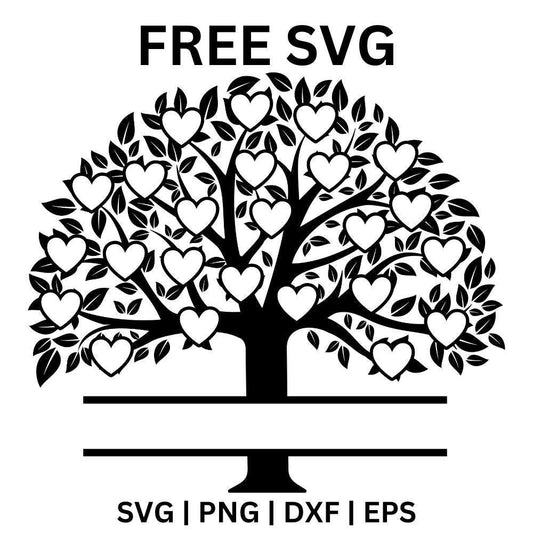 Family Tree SVG Free | 24 Hearts Design for Cricut & Silhouette