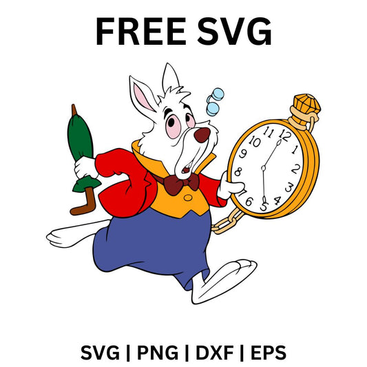 White Rabbit SVG Free | Holding Pocket Watch with Worried Expression for Cricut & Silhouette