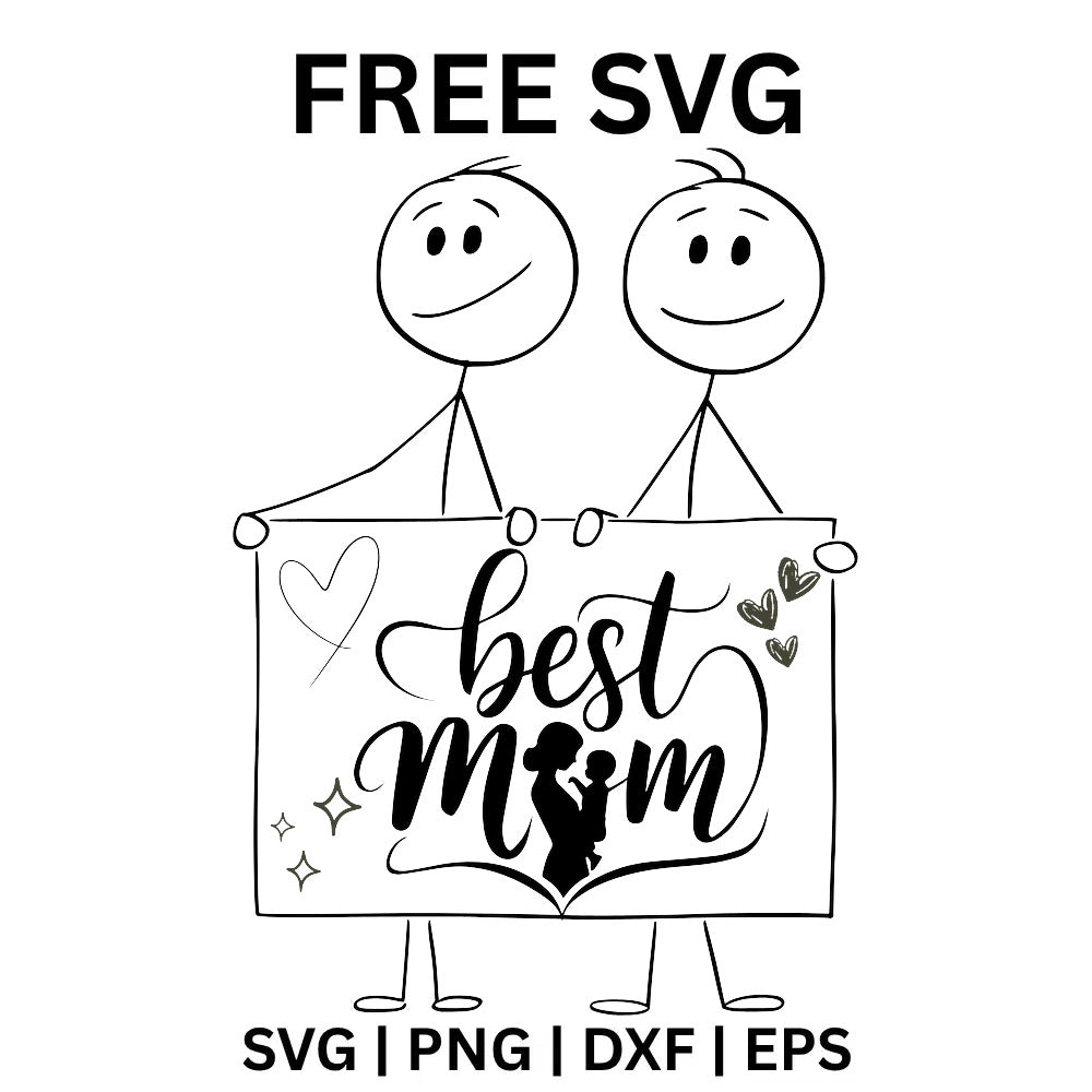 Best Mom Stick Figures SVG Free - Doodle Best Mom Sign Design