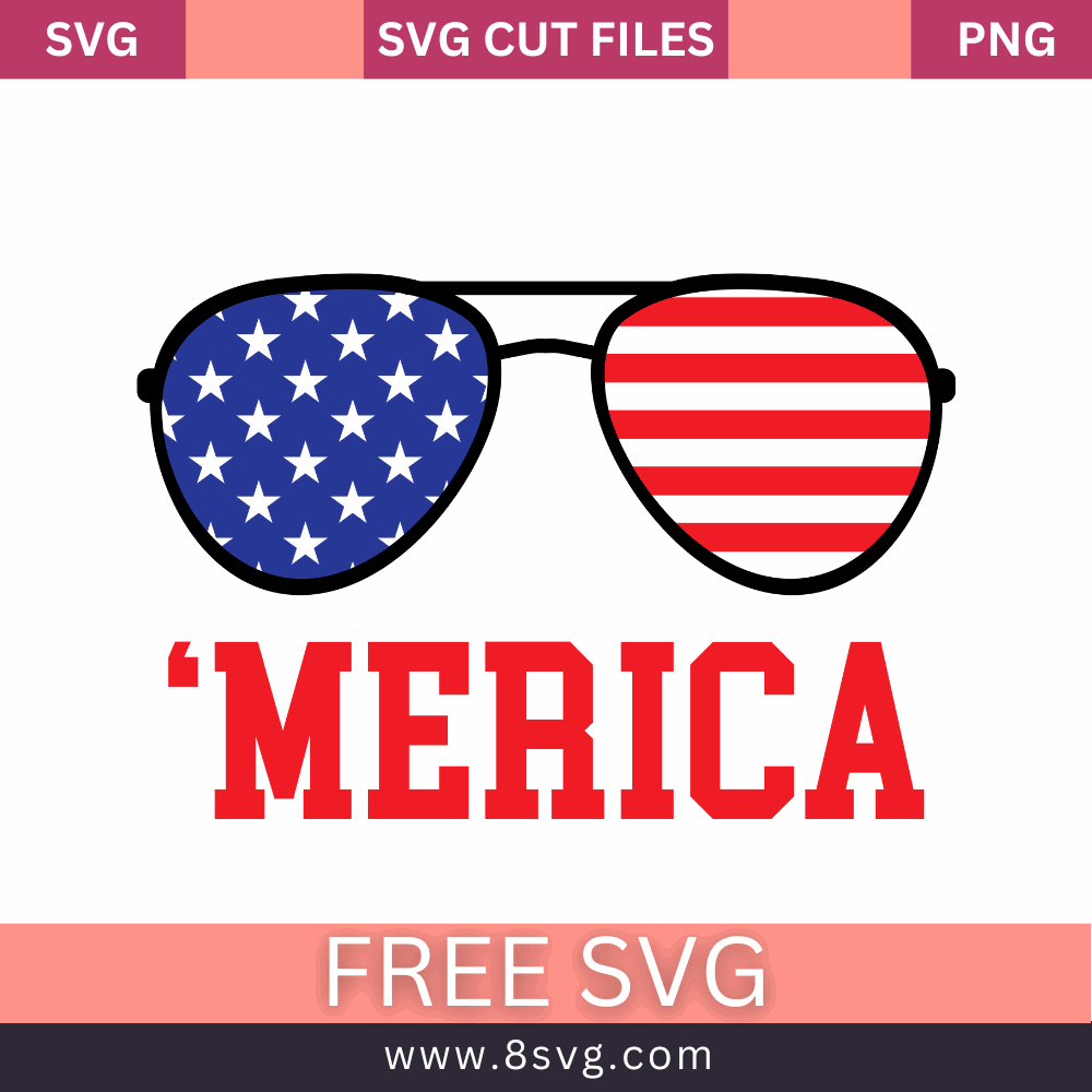 American Flag with Glasses 4th of July SVG Free Cut File- 8SVG