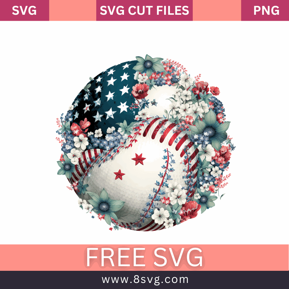 Baseball Ball American Flag Sublimation SVG Cut File for Cricut- 8SVG