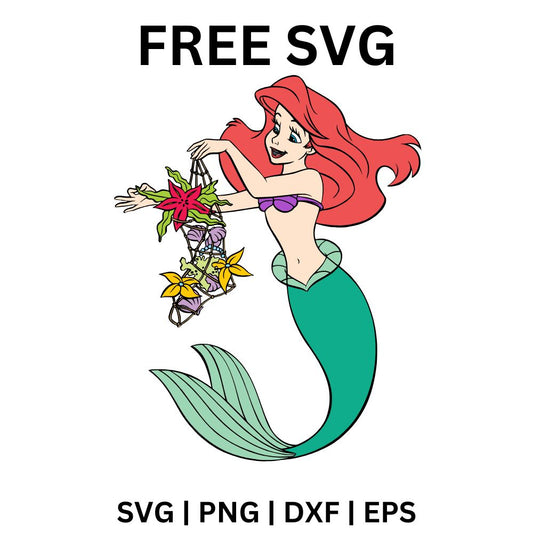 Ariel Holding Flowers SVG Free | Cute Mermaid Gift Scene for Cricut & Silhouette