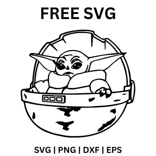 Baby Yoda in Pod SVG Free | Floating Grogu Cartoon Outline Cut File for Cricut-8SVG