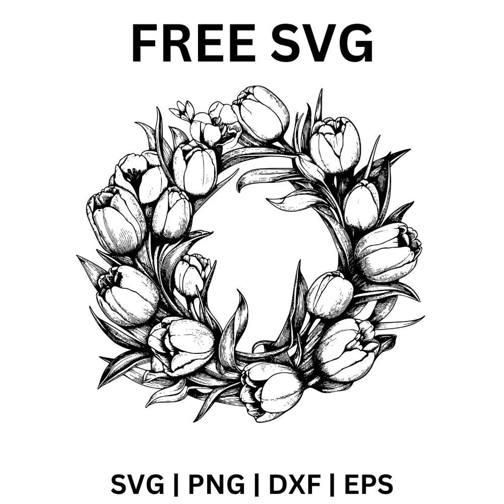 Floral Wreath SVG Free | Hand-Drawn Circle Flower Frame for Cricut & S ...