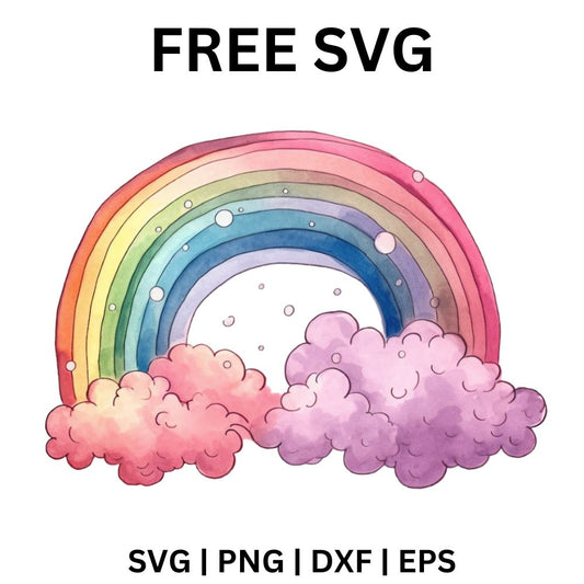 Watercolor Rainbow SVG Free | Pastel Cloud Rainbow Cut File for Cricut & Silhouette-8SVG