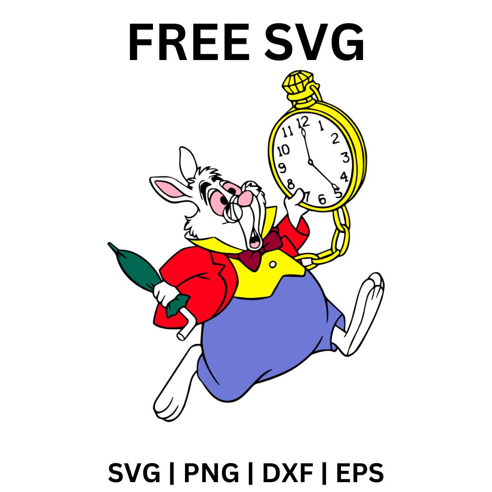 White Rabbit SVG Free | Running with Pocket Watch Design for Cricut ...