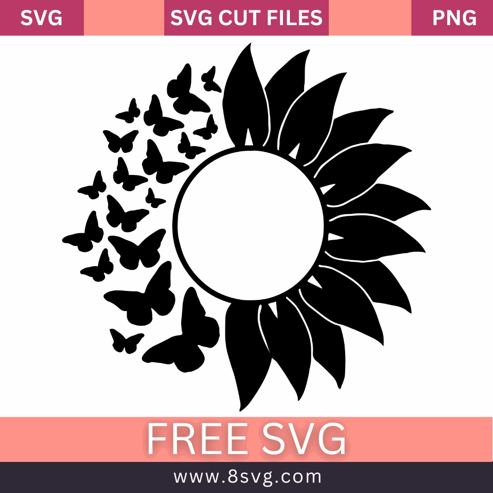 Sunflower Butterfly SVG Free Download - Cut Files for Cricut & Silhouette- 8SVG