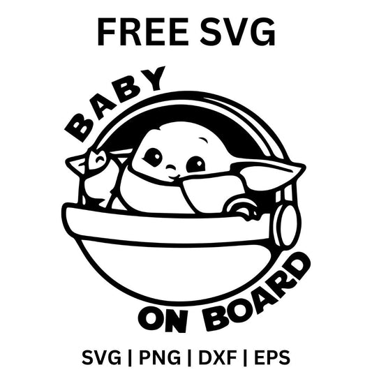 Baby Yoda On Board SVG Free | Adorable Baby in Pod Outline Cut File for Cricut & Silhouette-8SVG