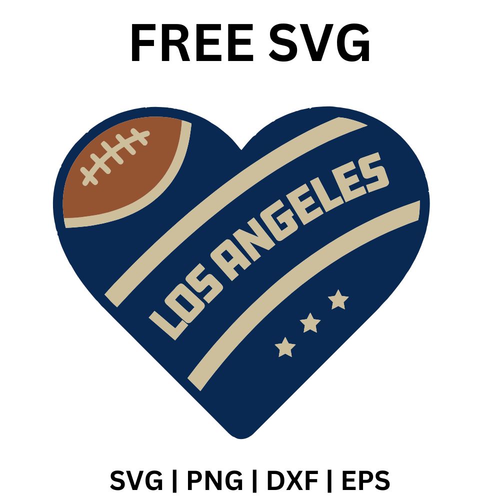 Los Angeles Rams SVG Free | Football Heart Graphic with Team Name for ...