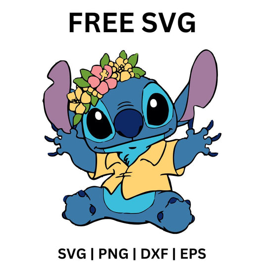 Stitch with Flower Crown SVG Free | Tropical Disney Character Design for Cricut & Silhouette-8SVG