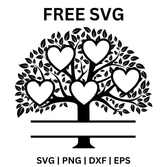 Family Tree SVG Free | 5 Hearts Design for Cricut & Silhouette
