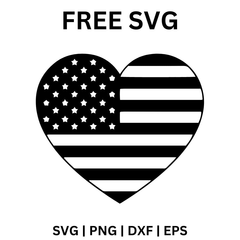 Heart Flag SVG Free | Black and White American Flag Heart Design for C ...