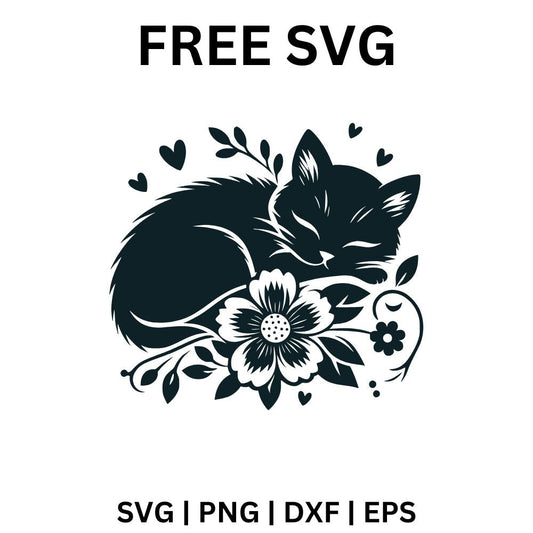 Sleeping Cat with Flowers SVG Free | Peaceful Pet Illustration for Cricut & Silhouette
