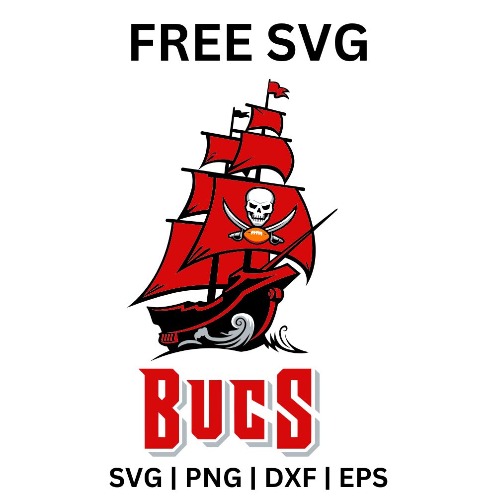 Bucs Pirate Ship SVG Free | Red Pirate Ship Cut File for Cricut & Silhouette