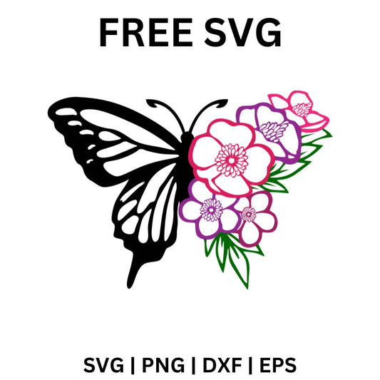 Butterfly with Flowers SVG Free | Springtime Insect Design for Cricut & Silhouette