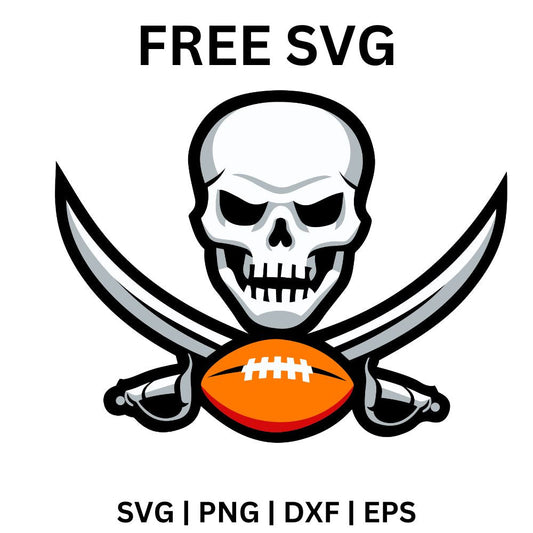 Buccaneers Skull Crossed Swords SVG Free | Bold Football Pirate Emblem for Cricut & Silhouette