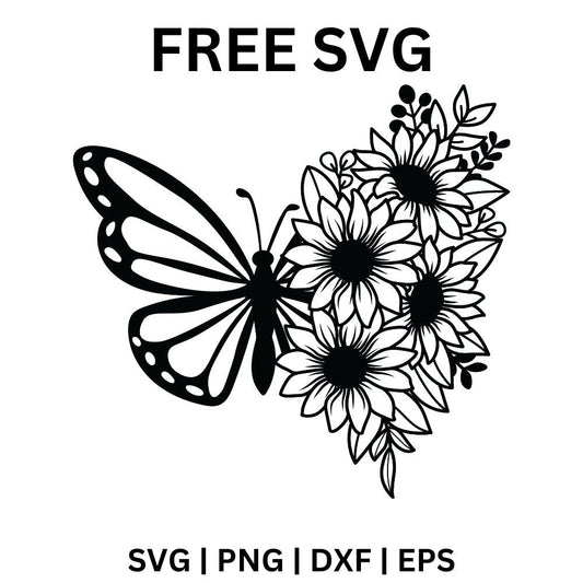 Butterfly with Daisy SVG Free | Nature Floral Insect Cut File for Cricut & Silhouette