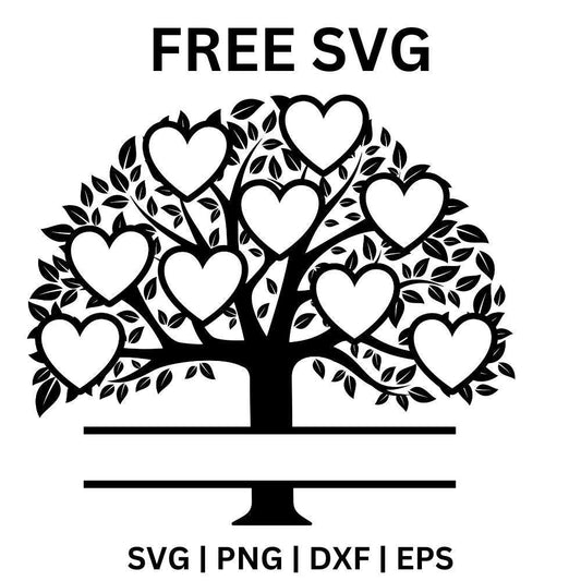 Family Tree SVG Free | 9 Hearts Design for Cricut & Silhouette