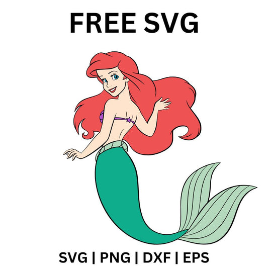 Ariel Classic Pose SVG Free | Mermaid with Wavy Hair for Cricut & Silhouette