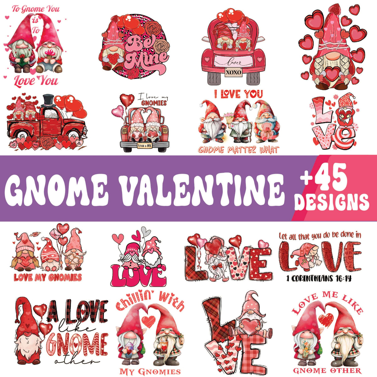 +45 Gnome SVG Bundle - Cute Valentine's Day Designs – 8SVG