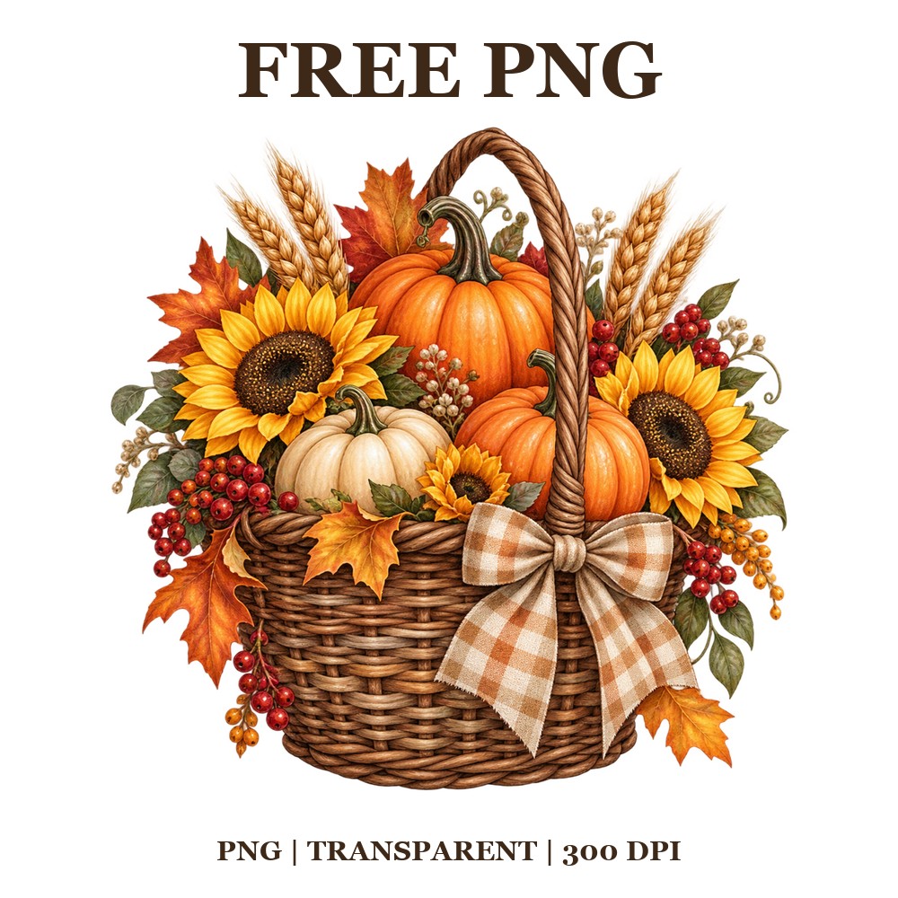 Autumn Harvest Pumpkin Basket Free PNG – Fall Harvest Basket Clipart