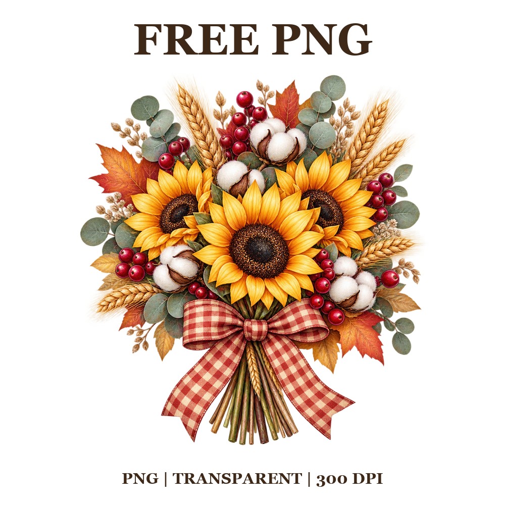 Autumn Sunflower Harvest Bouquet Free PNG – Autumn Bouquet Clipart