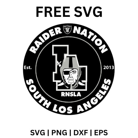 Black circular fan club badge with curved white lettering, Est. 2013, and a pirate helmet face over interlocking LA letters in the center, free football fan badge SVG cut file preview.