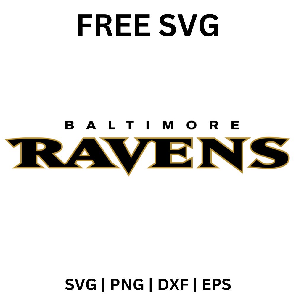Wide black serif team name wordmark with a gold outline and small spaced city lettering above it, free football team wordmark SVG cut file preview.
