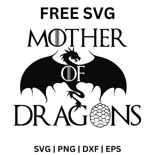 Black serif fantasy quote lettering with a winged dragon spread across the middle and a scaled dragon egg as the final O, free fantasy dragon SVG cut file preview.