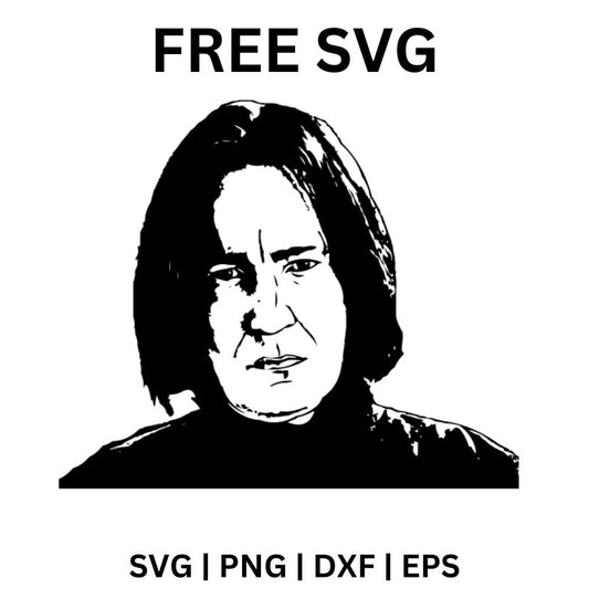 Sketchy black and white portrait of a brooding man with shoulder length dark hair and a stern scowl, free wizard professor SVG cut file preview.