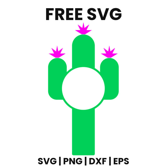 Cactus Monogram SVG Free – Circle Frame Design-8SVG