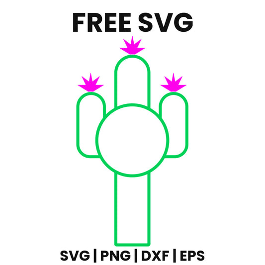 Cactus Outline Monogram SVG Free – Circle Frame Design-8SVG